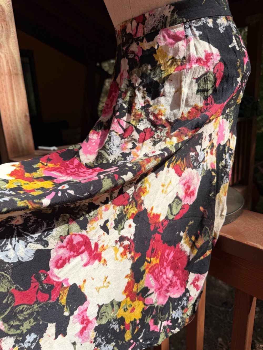Urban Outfitters- Kimchi Blue Black and Pink Floral A-Line Skirt